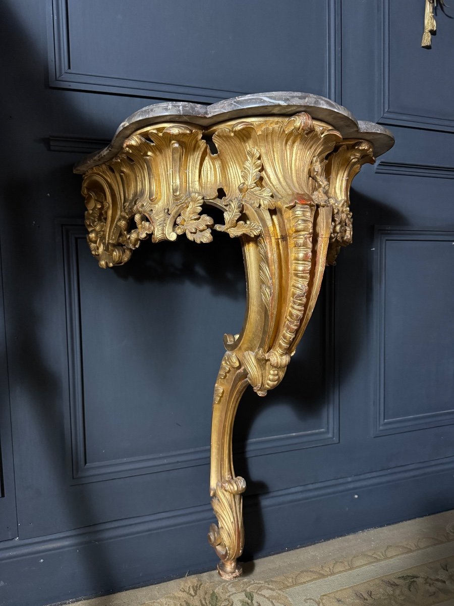 Napoleon III Period Console Table In Gilded And Carved Wood - 19th Century 