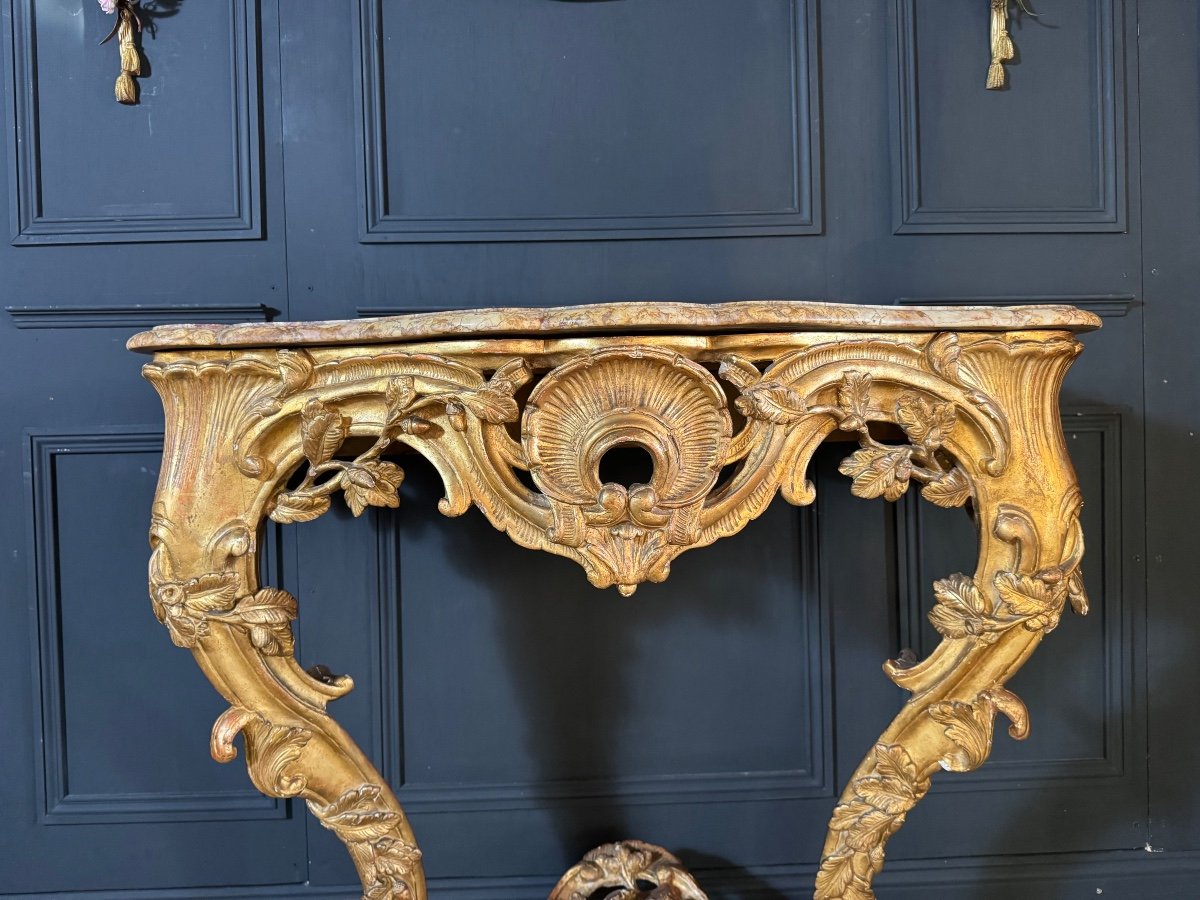 19th Century Lyon Console In Gilded Wood With Its Louis XV Style Marble Top-photo-4