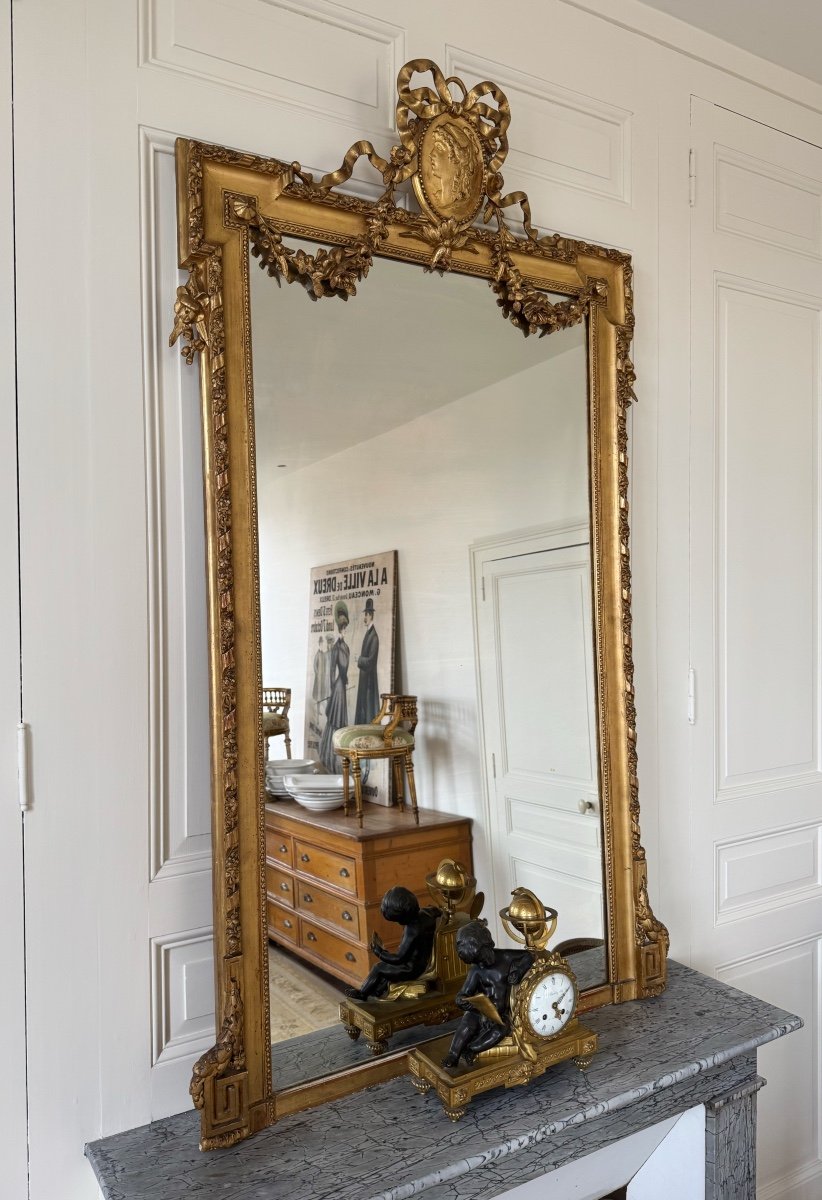 Miroir De Cheminée D’époque Napoléon III En Bois Doré Et Sculpté De Style Louis XVI-photo-2