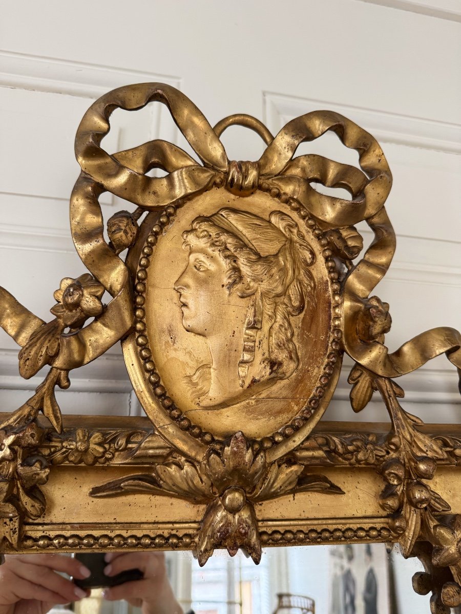 Miroir De Cheminée D’époque Napoléon III En Bois Doré Et Sculpté De Style Louis XVI-photo-4