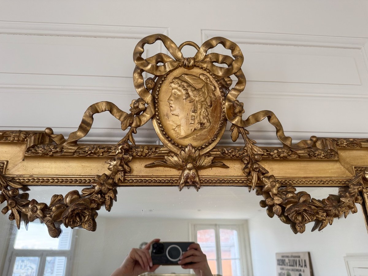 Miroir De Cheminée D’époque Napoléon III En Bois Doré Et Sculpté De Style Louis XVI-photo-1