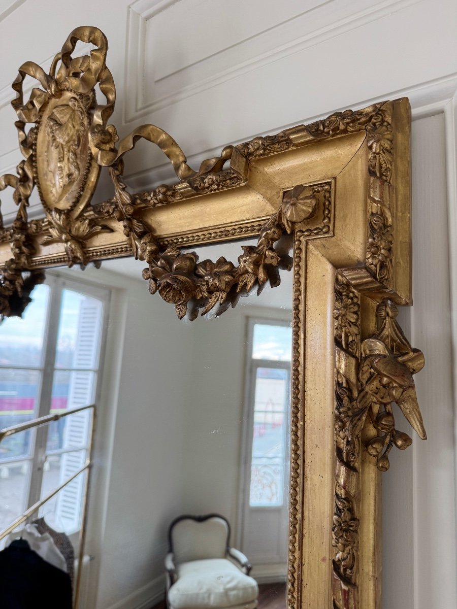 Miroir De Cheminée D’époque Napoléon III En Bois Doré Et Sculpté De Style Louis XVI-photo-2