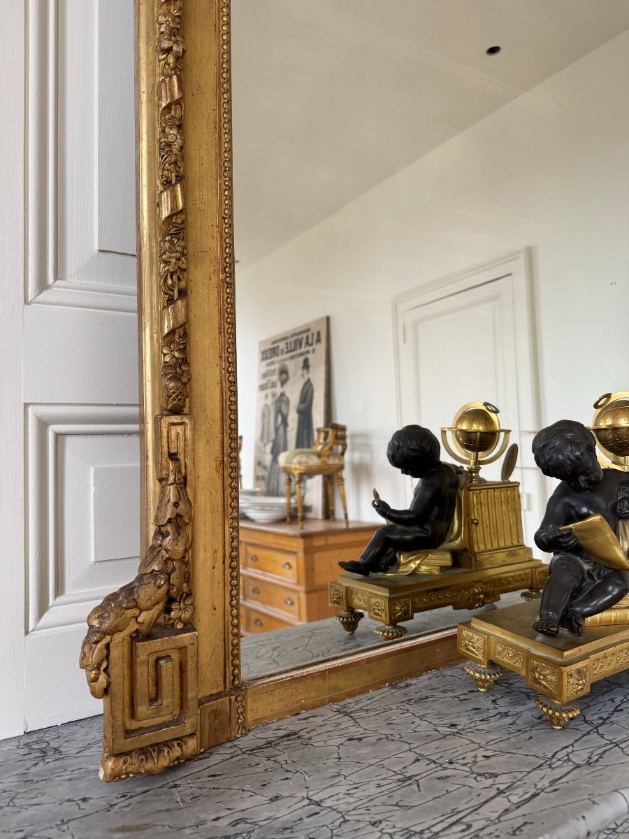 Miroir De Cheminée D’époque Napoléon III En Bois Doré Et Sculpté De Style Louis XVI-photo-3