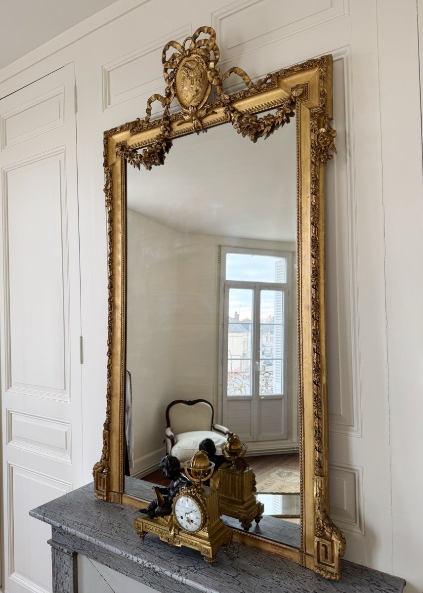 Miroir De Cheminée D’époque Napoléon III En Bois Doré Et Sculpté De Style Louis XVI-photo-5