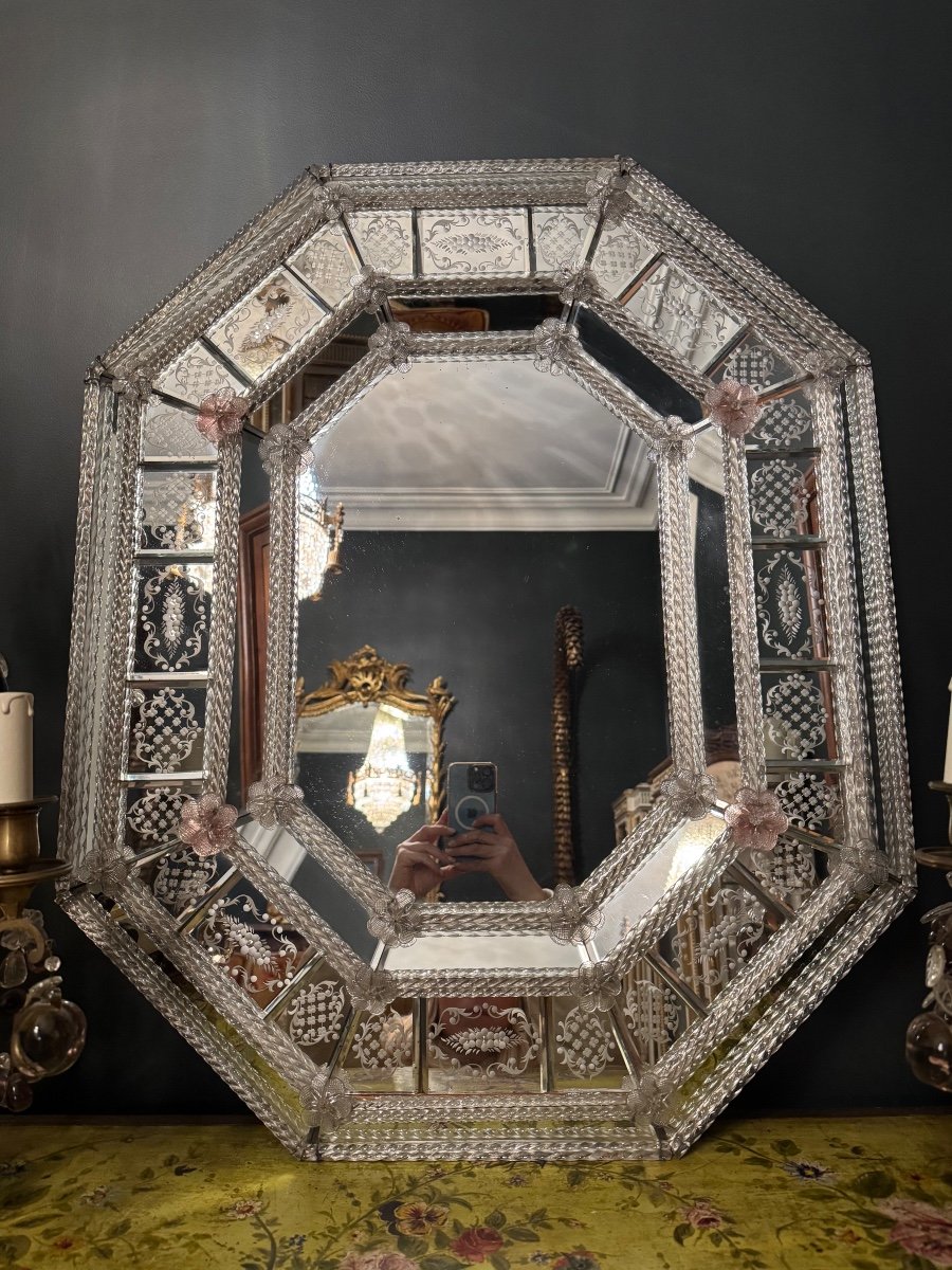 Late 19th Century Venetian Mirror In Etched Glass - Italy, Venice-photo-3