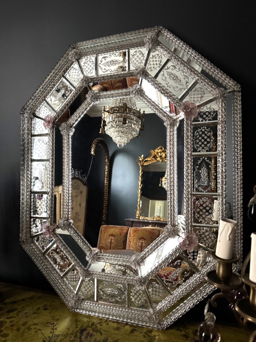 Late 19th Century Venetian Mirror In Etched Glass - Italy, Venice-photo-4