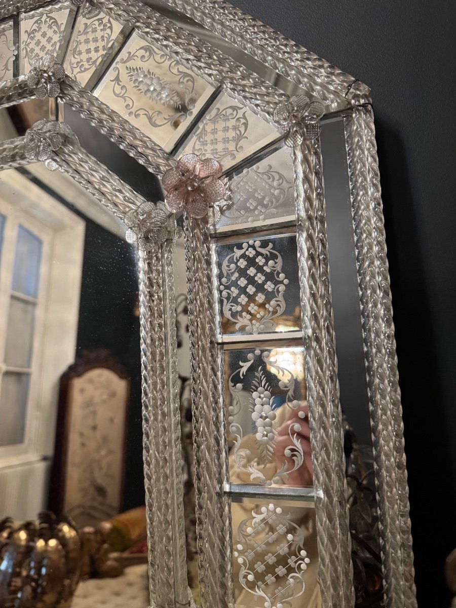 Late 19th Century Venetian Mirror In Etched Glass - Italy, Venice-photo-4