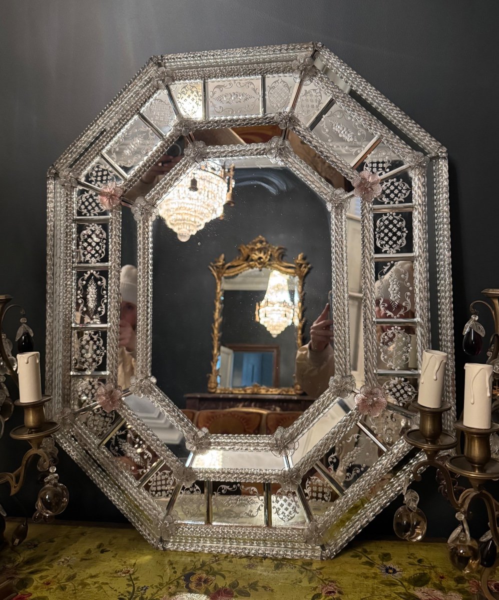 Late 19th Century Venetian Mirror In Etched Glass - Italy, Venice