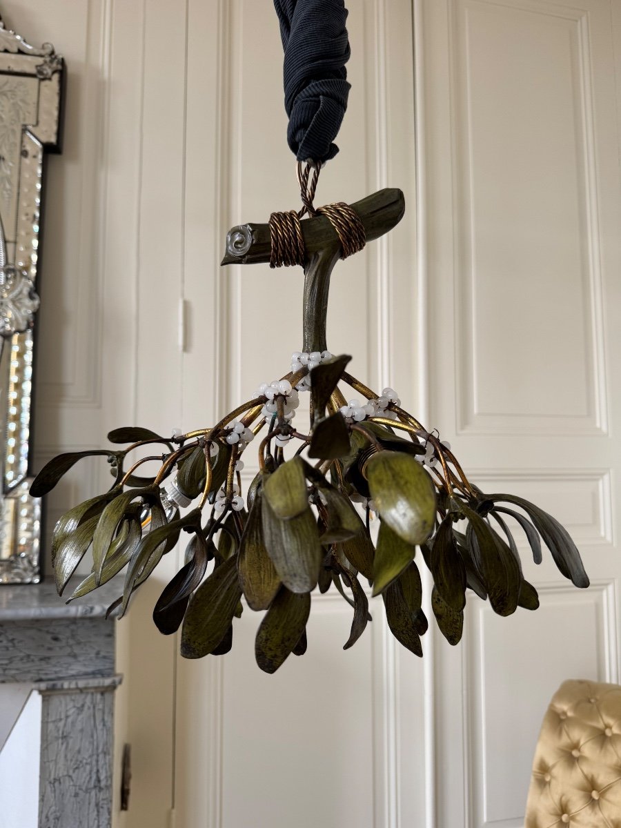 Art Nouveau Bronze Mistletoe Chandelier - 20th Century-photo-3