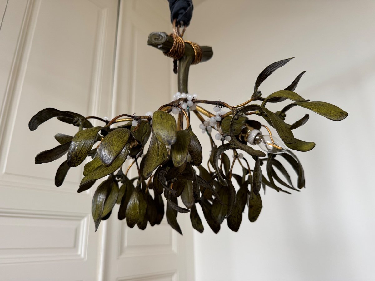 Art Nouveau Bronze Mistletoe Chandelier - 20th Century-photo-4