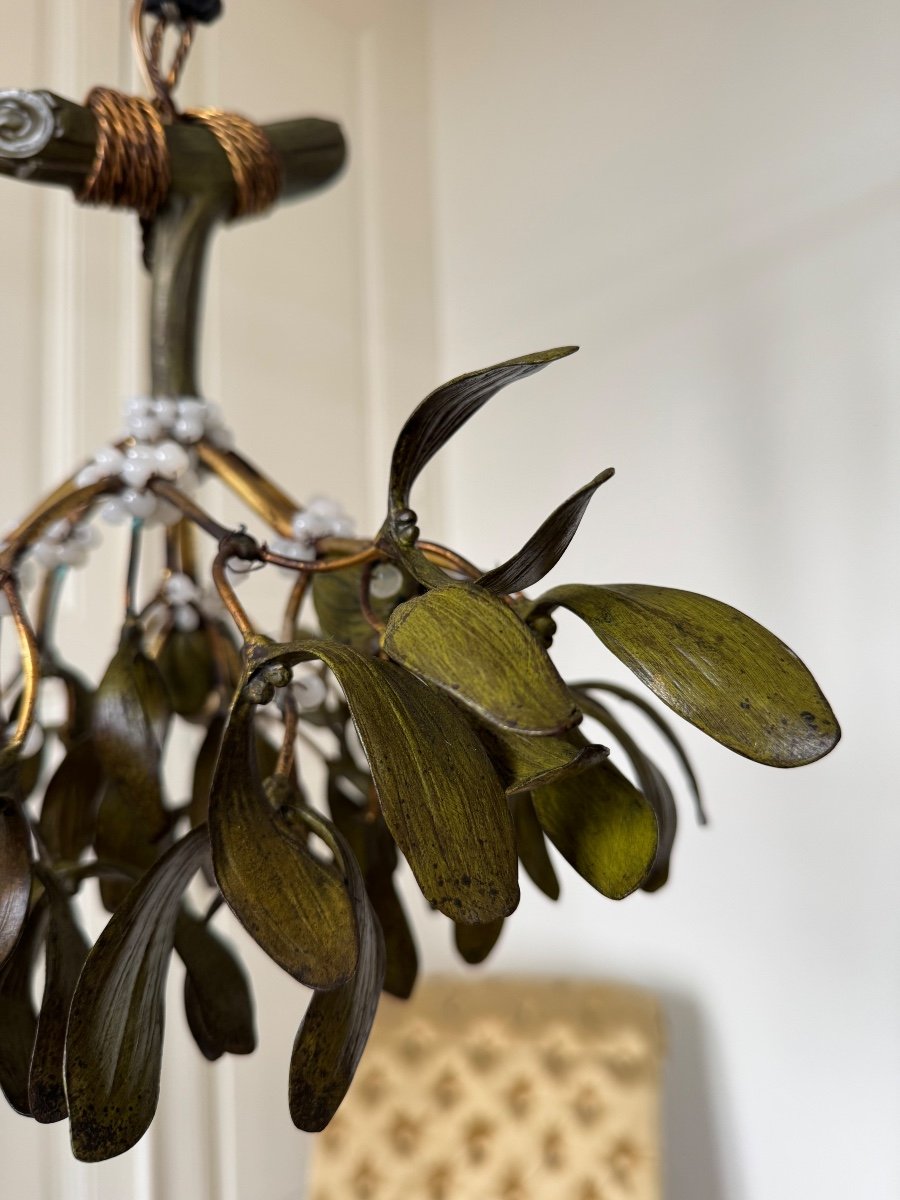 Art Nouveau Bronze Mistletoe Chandelier - 20th Century-photo-1