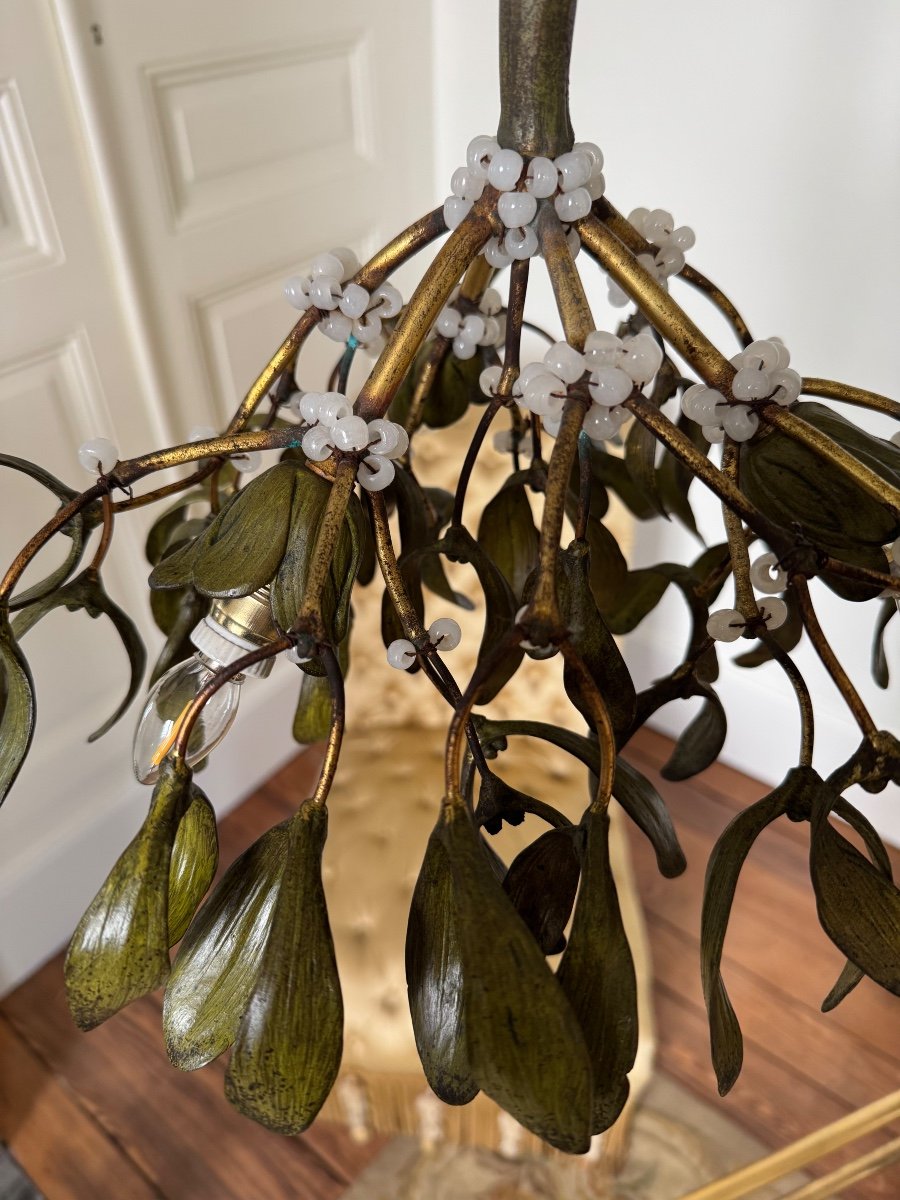 Art Nouveau Bronze Mistletoe Chandelier - 20th Century-photo-3