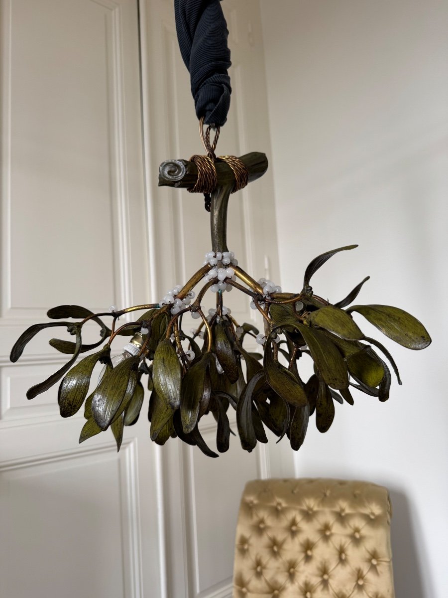 Art Nouveau Bronze Mistletoe Chandelier - 20th Century-photo-6