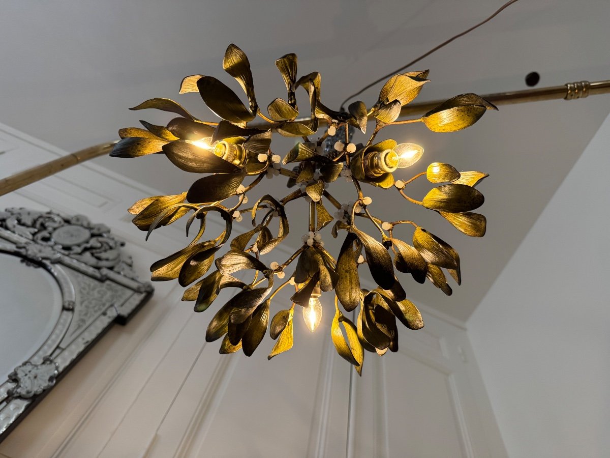 Art Nouveau Bronze Mistletoe Chandelier - 20th Century-photo-7