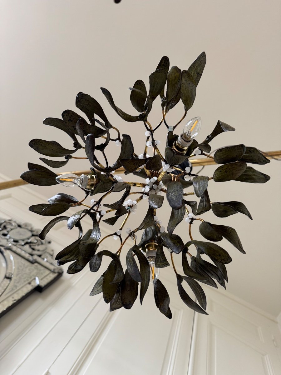 Art Nouveau Bronze Mistletoe Chandelier - 20th Century-photo-8