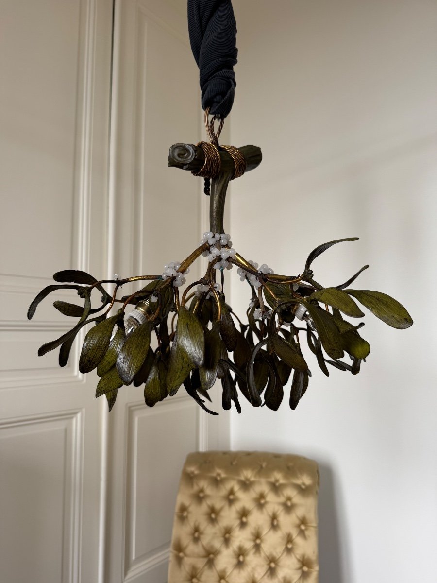 Art Nouveau Bronze Mistletoe Chandelier - 20th Century