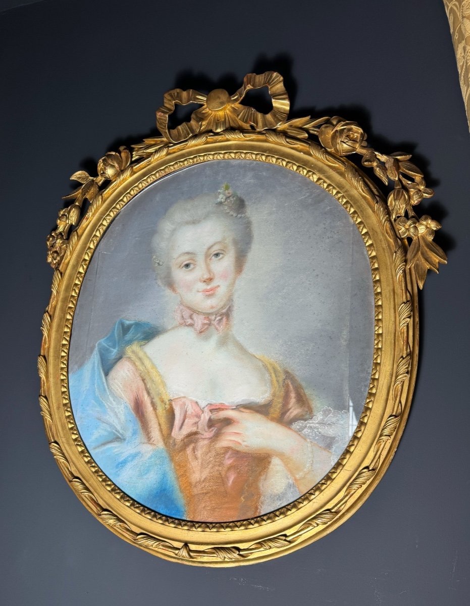 Pastel D’époque Louis XVI Attribué à Fredou Représentant Le Portrait D’une Femme - XVIIIe-photo-3