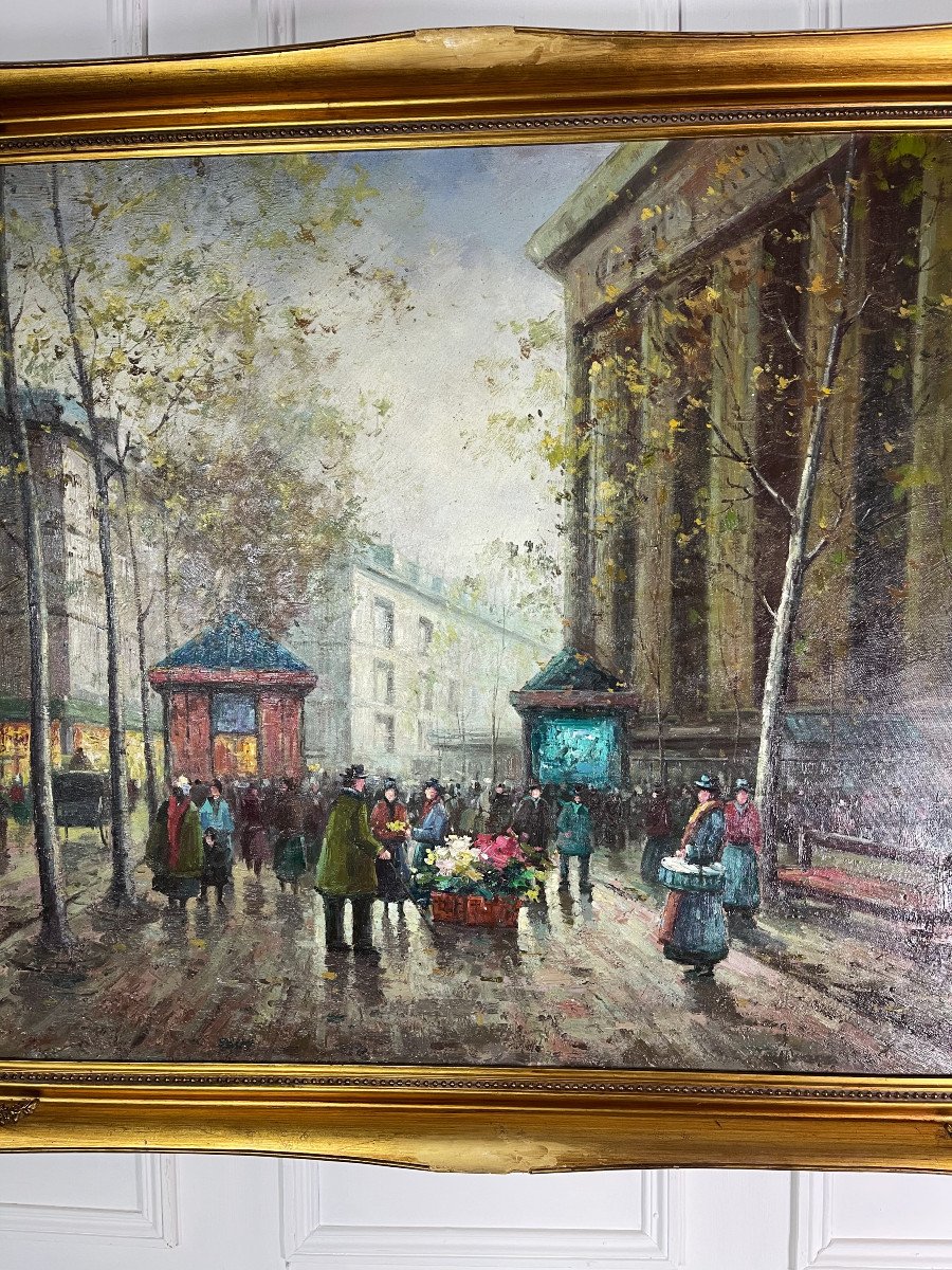 Grande Huile Sur Toile / Peinture Des Années 50 Représentant Une Vue De Paris-photo-3