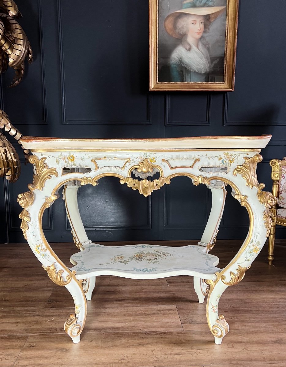 Table De Salon D’époque Napoléon III En Bois Peint De Style Louis XV Avec Plateau Amovible -photo-1