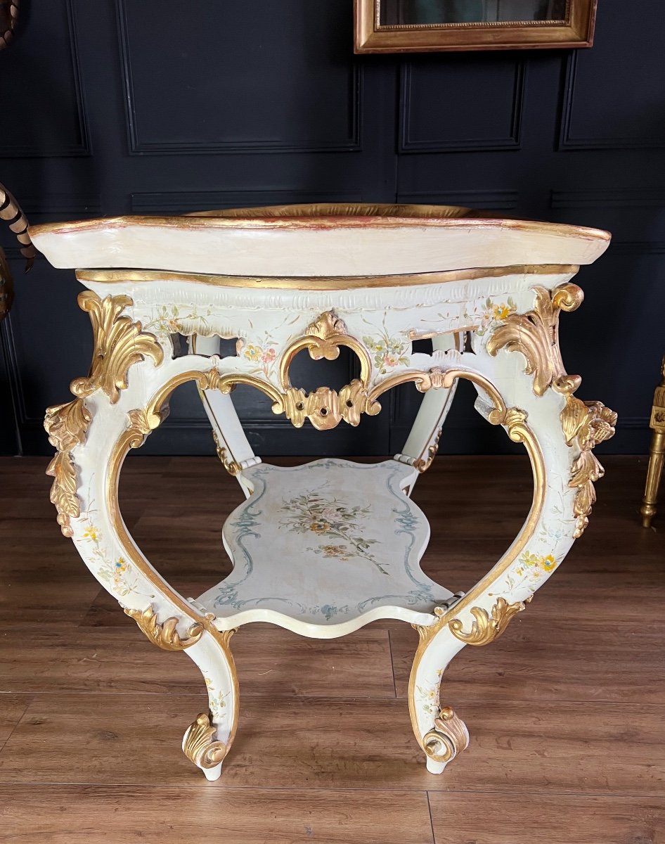 Table De Salon D’époque Napoléon III En Bois Peint De Style Louis XV Avec Plateau Amovible -photo-7