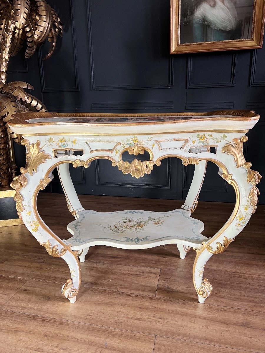 Napoleon III Period Living Room Table In Louis XV Style Painted Wood With Removable Top-photo-8