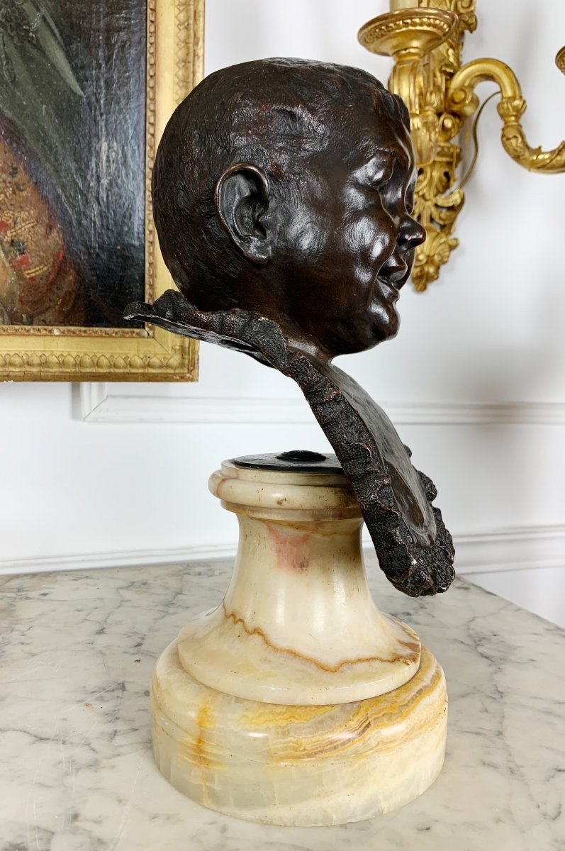 Nineteenth Bronze Bust Representing A Laughing Child On A Marble Base-photo-3