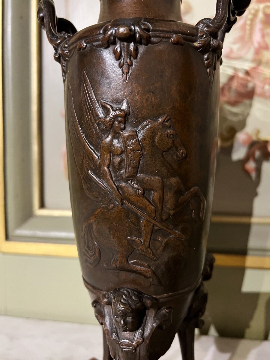 Pair Of Vases In The Shape Of Amphora From The Napoleon III Period In Bronze In The Style Of F.barbedienne-photo-2