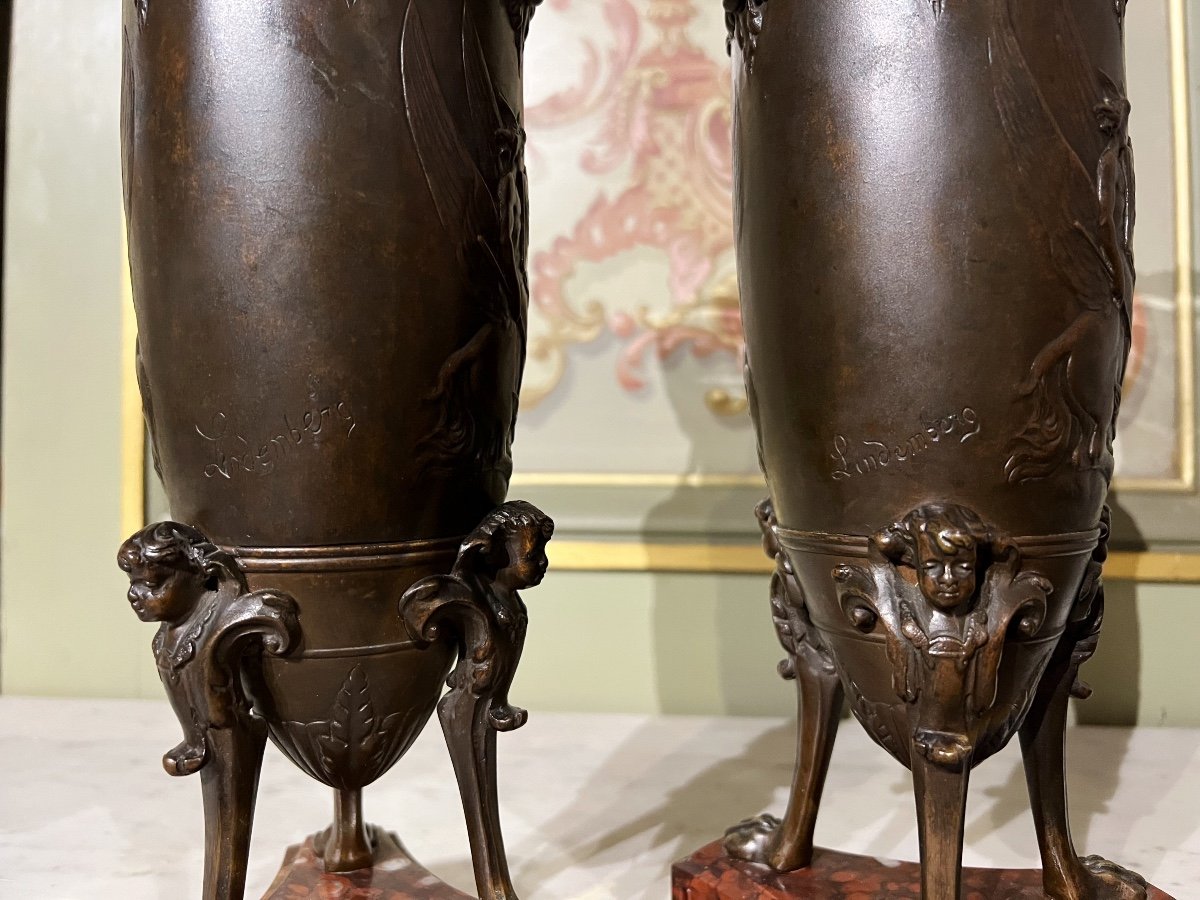 Pair Of Vases In The Shape Of Amphora From The Napoleon III Period In Bronze In The Style Of F.barbedienne-photo-5