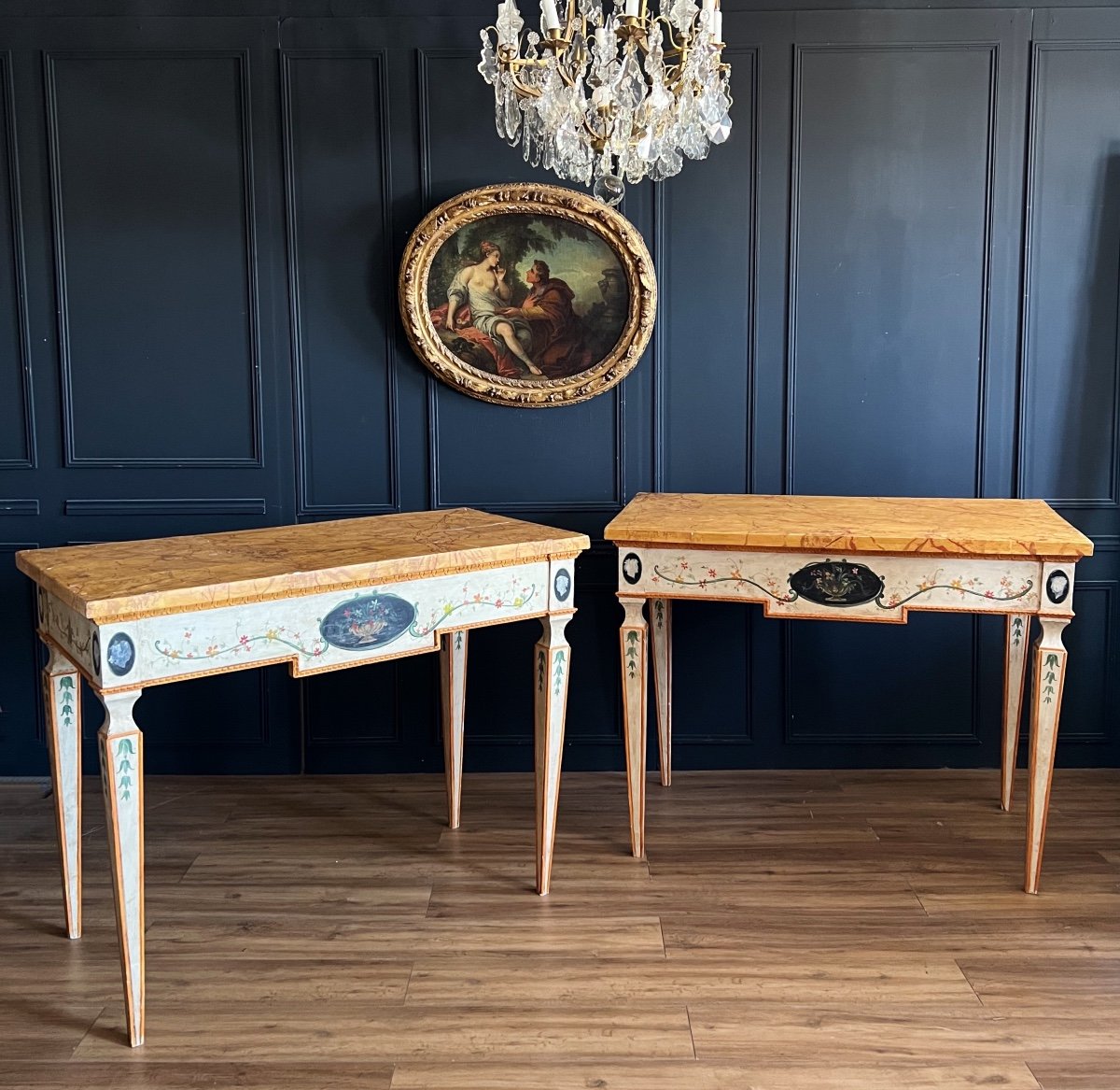 Pair Of Italian Consoles In Painted Wood-photo-2