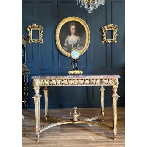 Table De Milieu D’époque Napoléon III En Bois Doré Et Sculpté à Décor De Raisins - XIXe