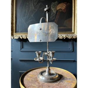 Louis XVI Period Screen Lamp / Candlestick In Silver Bronze - Eighteenth