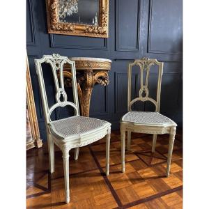Pair Of Chairs From The End Of The 19th Century In Louis XVI Style Painted Wood 