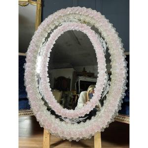 Oval Venice Mirror From The 50s In Murano Glass - 20th Century (h112cm)