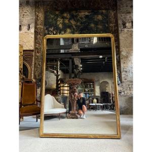 Large Louis Philippe Period Mirror In Gilded Leaf Wood - 19th Century 