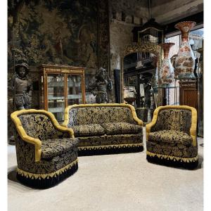 Napoleon III Style Living Room With Floral Decoration - 19th Century 