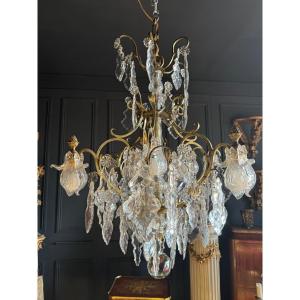 19th Century Cage Chandelier In Crystal And Gilded Bronze (good Quality) 