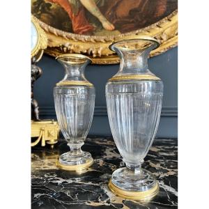 Bointaburet: Pair Of 19th Century Baccarat Crystal Vases In Restoration Style