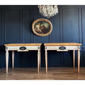 Pair Of Italian Painted Wood Consoles