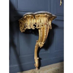 Napoleon III Period Console Table In Gilded And Carved Wood - 19th Century 