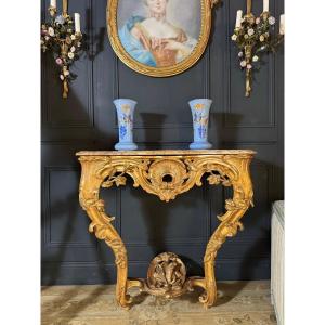 19th Century Lyon Console In Gilded Wood With Its Louis XV Style Marble Top