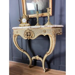 Napoleon III Period Console In Painted And Gilded Wood In Louis XV Style - 19th Century