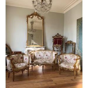 Napoleon III Period Living Room In Gilded And Carved Wood In Louis XVI Style - 19th Century 