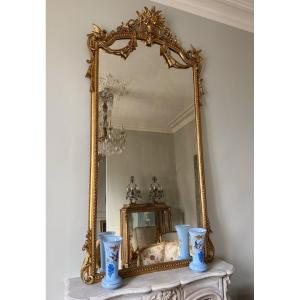 Napoleon III Period “swallow” Fireplace Mirror In Gilded And Carved Wood - 19th Century 