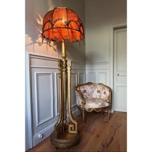 Napoleon III Period Floor Lamp In Gilded And Carved Wood In Louis XVI Style - 19th Century 