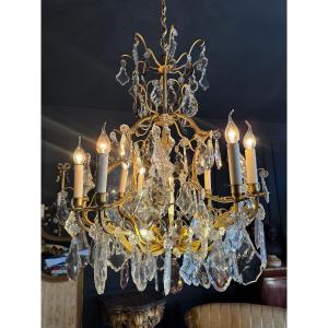 Napoleon III Period Cage Chandelier In Gilt Bronze And Crystal - 19th Century 