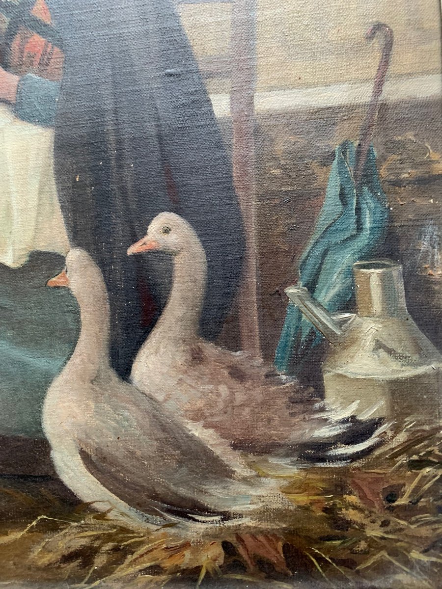 Bretonne With Geese By Charles Jean Auguste Escudier-photo-2