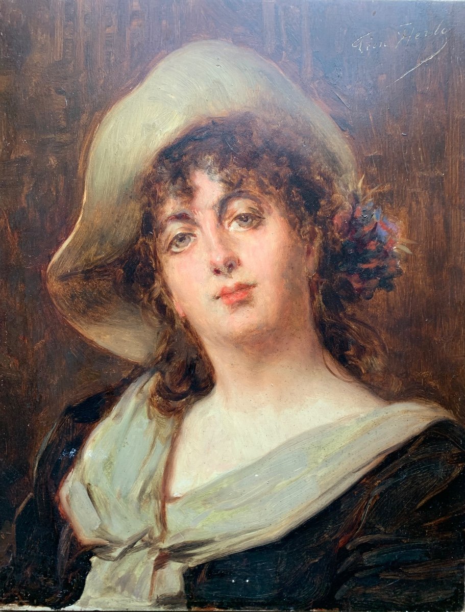 école Belge La Femme Au Chapeau Par Léon Herbo 