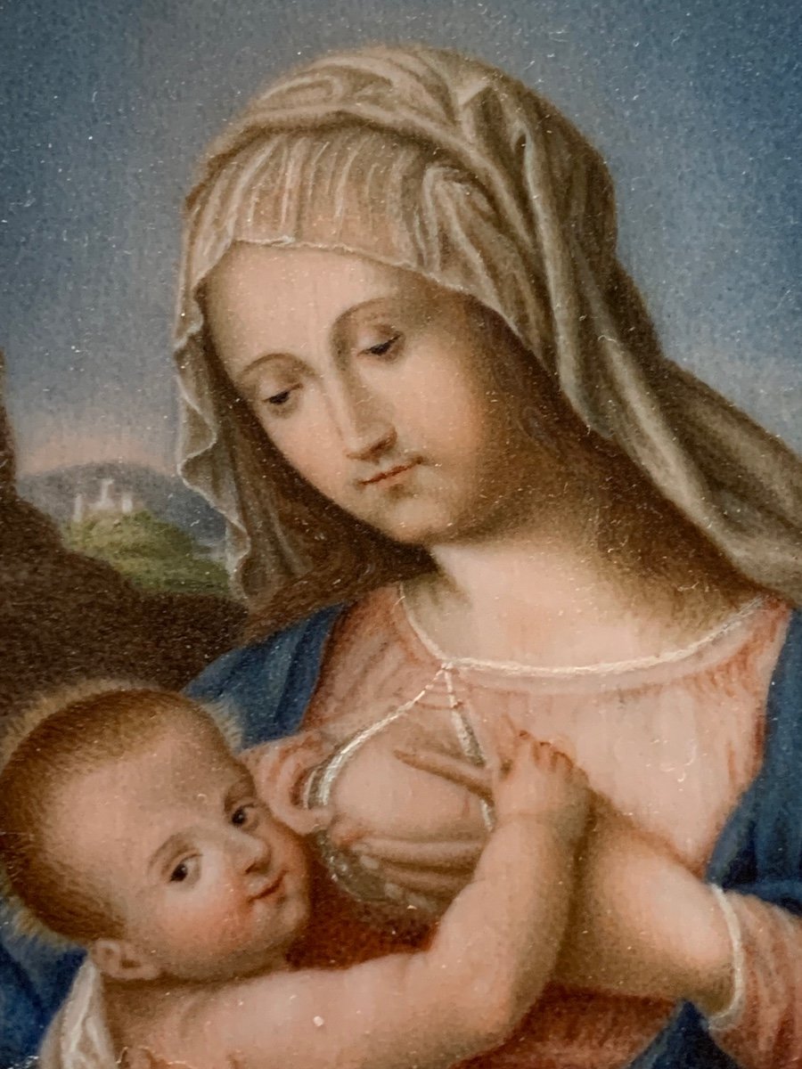 Miniature Painting Virgin And Child Italy 19th-photo-2