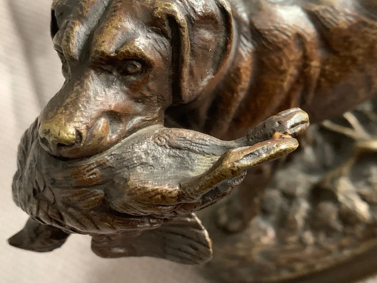 Edouard Delabriere (1829-1912) Dog And Woodcock Bronze-photo-2