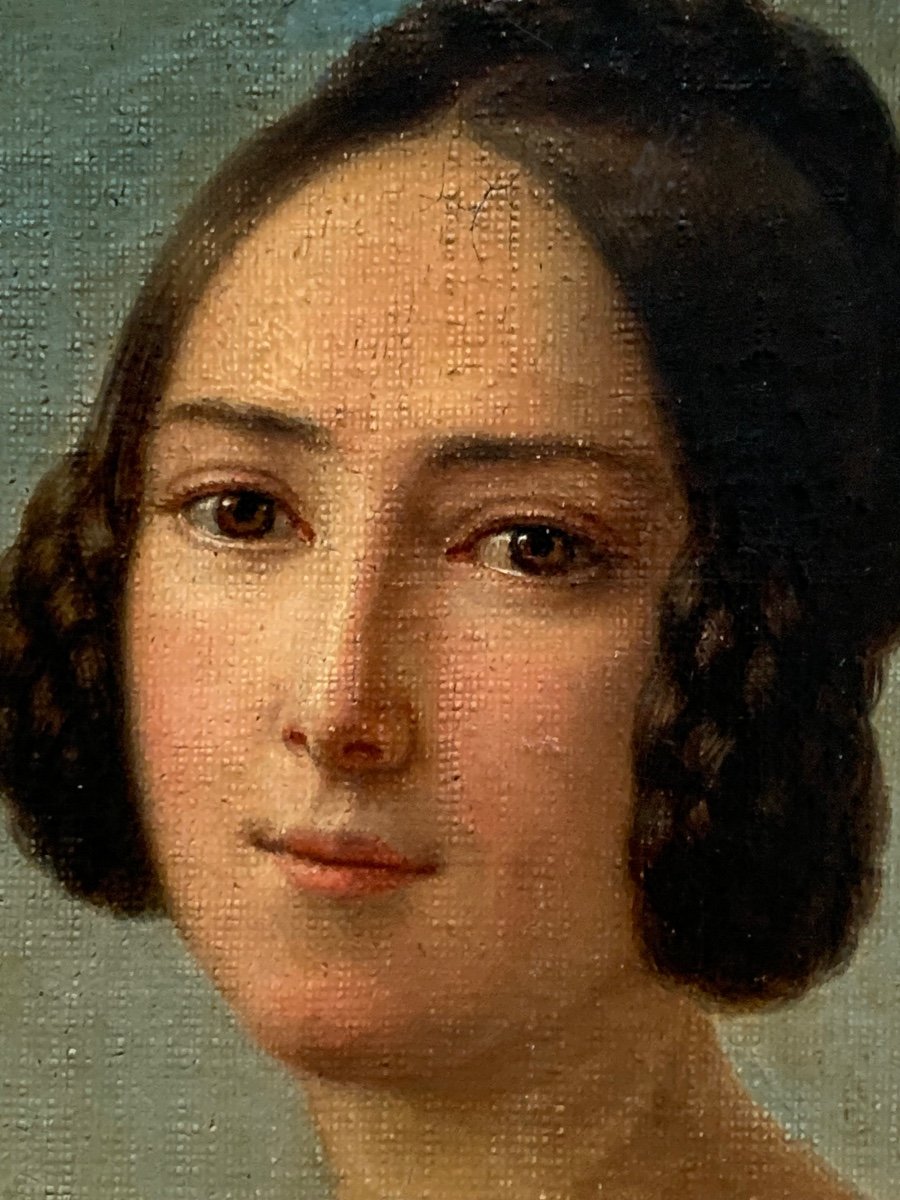 Portrait De Jeune Femme Milieu Du XIX Siècle 